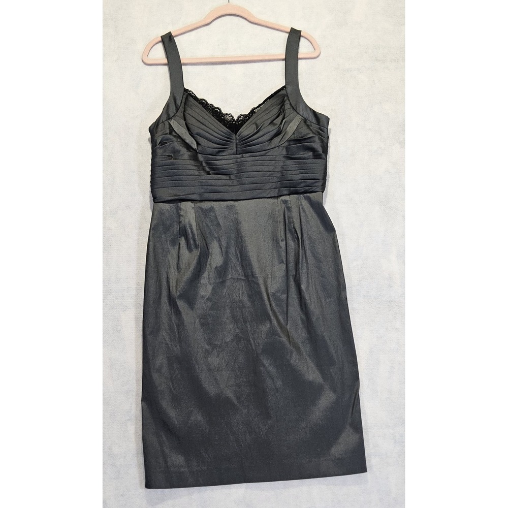 Adrianna Papell Dress Sz 16 14 Formal Empire Waist Slip Gray Lace‎ Sleeveless